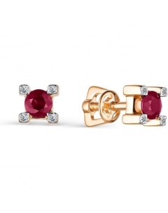 Серьги с рубинами и бриллиантами из красного золота Костромская ювелирная фабрика "алькор"