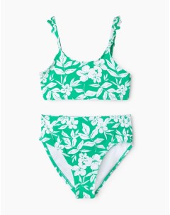 Зелёный раздельный купальник с цветочным принтом для девочки Gloria jeans