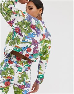 Комбинируемая джинсовая oversize куртка укороченного кроя с принтом драконов Jaded london