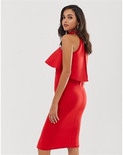 Красное платье миди на одно плечо с высоким воротом Lavish alice