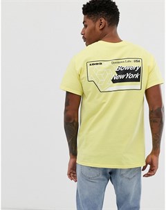 Желтая футболка с принтом Bowery на спине Boohooman
