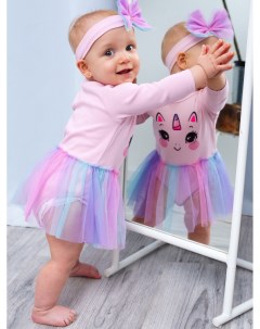 Комплект детский трикотажный для девочек платье боди повязка Playtoday newborn-baby