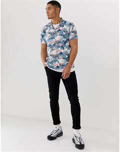 Рубашка с отложным воротником короткими рукавами и тропическим принтом фламинго Soul star