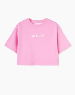 Розовая футболка Oversize с принтом Gloria jeans