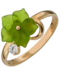 Кольцо Цветок с кварцем и фианитом из красного золота Aloris