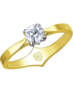 Кольцо с 1 бриллиантом из комбинированного золота 750 пробы Эстет