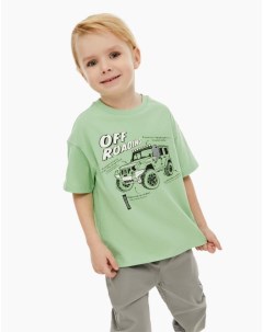 Оливковая футболка oversize с принтом для мальчика Gloria jeans