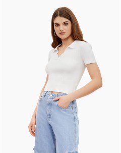 Белый укороченный джемпер в рубчик с коротким рукавом Gloria jeans