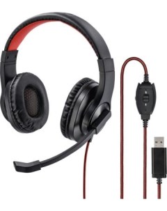 Наушники с микрофоном HS USB400 черный красный 2м накладные оголовье 00139927 Hama