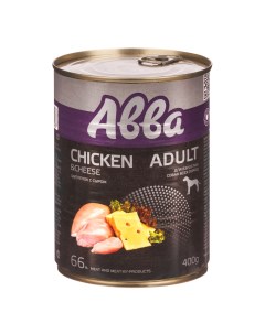 Adult Консервы для взрослых собак всех пород цыпленок с сыром 400 гр Avva