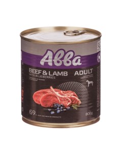 Adult Консервы для взрослых собак всех пород с говядиной ягненком и голубикой 800 гр Avva