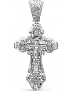 Крестик с бриллиантами сапфиром из белого золота Костромская ювелирная фабрика "алькор"
