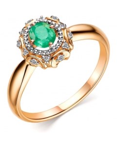 Кольцо с изумрудом и бриллиантами из красного золота Костромская ювелирная фабрика "алькор"