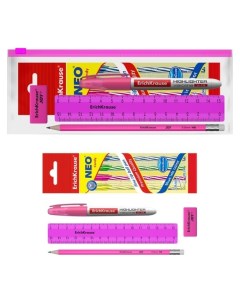 Набор в Zip пакете Erichkrause Neon Solid 8 предметов розовый Erich krause