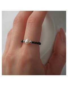 Кольцо бусина Жемчуг на шпинели цвет чёрный с серебром 18 размер Nnb