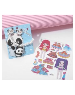 Набор детский 3 предмета клипсы кулон наклейки панда цветной Выбражулька