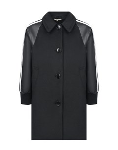 Черное пальто с рукавами из эко кожи детское Twinset