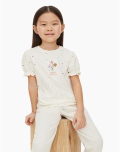 Молочная футболка с вышивкой Choose Kindness для девочки Gloria jeans