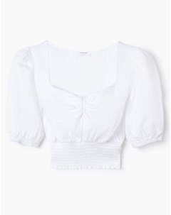 Белая укороченная блузка Fitted с вырезом каре женская Gloria jeans