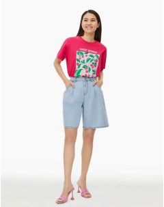 Малиновая футболка oversize с принтом Sweet berries женская Gloria jeans