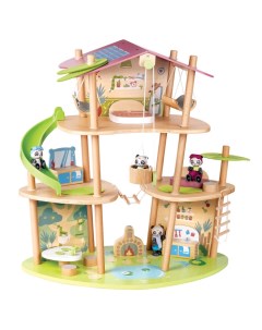 Кукольный мини домик Бамбуковый дом семьи панд с фигурками и мебелью Hape
