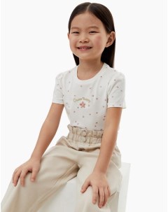 Молочная футболка с цветочным принтом для девочки Gloria jeans