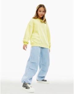 Жёлтый базовый свитшот oversize из велюра для девочки Gloria jeans
