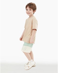 Зелёные шорты колор блок с принтом для мальчика Gloria jeans