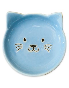 Миска блюдце для кошек Мордочка керамическое голубое 80 мл Mr.kranch