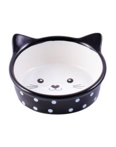 Миска для кошек Мордочка кошки керамическая черная в горошек 250 мл Mr.kranch