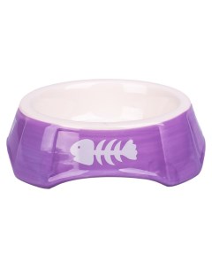 Миска для кошек керамическая фиолетовая с рыбками 140 мл Mr.kranch