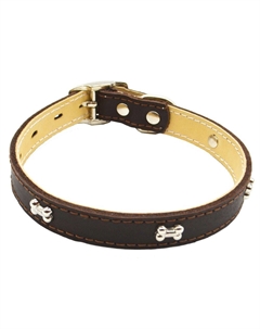 Ошейник для собак "Косточка" кожаный двухслойный шир.20мм обх.шеи 30-38см коричневый Каскад