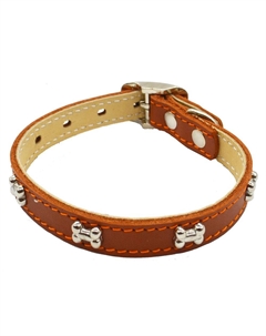 Ошейник для собак "Косточка" кожаный двухслойный шир.15мм обх.шеи 24-30см светло-коричневый Каскад