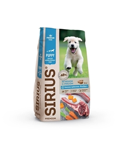 Корм для щенков и молодых собак ягненок с рисом сух. 15кг Сириус