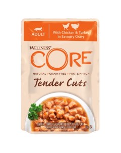 Корм для кошек Tender Cuts нежные кусочки курицы и индейки в пикантном соусе пауч 85г Core