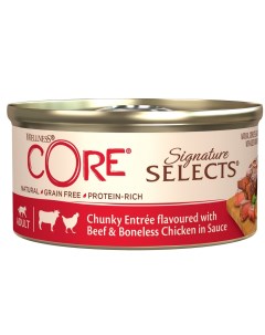 Корм для кошек Signature Selects аппетитные кусочки говядины кур филе в соусе конс 79г Core