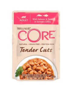 Корм для кошек Tender Cuts нежные кусочки лосося и тунца в пикантном соусе пауч 85г Core