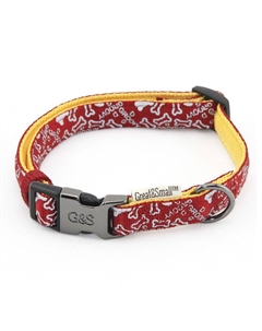Ошейник для собак с принтом косточки 15х300-450мм нейлон красный Great&small