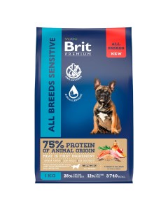 Премиум Сухой корм для собак с чувствительным пищеварением лосось и индейка 1 кг Brit*