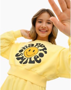 Светло желтый укороченный свитшот с принтом для девочки Gloria jeans