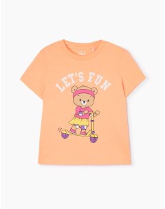 Оранжевая футболка с принтом Let s fun для девочки Gloria jeans
