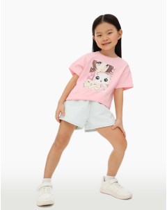 Розовая футболка oversize с аниме принтом для девочки Gloria jeans