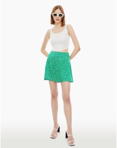 Зелёная сатиновая юбка трапеция с принтом женская Gloria jeans