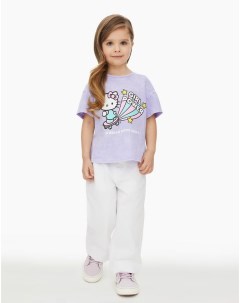 Сиреневая футболка тай дай oversize с принтом Hello Kitty для девочки Gloria jeans