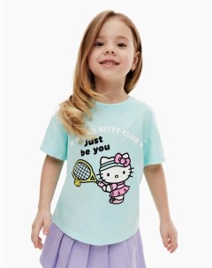 Мятная футболка oversize с принтом Hello Kitty для девочки Gloria jeans