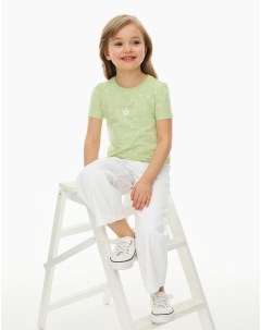 Салатовая футболка с цветочным принтом для девочки Gloria jeans