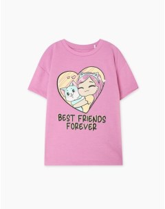 Розовая футболка oversize с принтом Best Friends Forever для девочки Gloria jeans