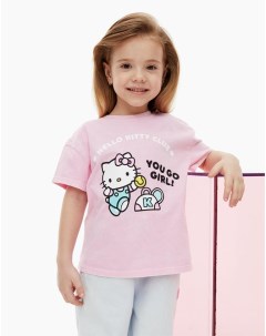 Розовая футболка тай дай oversize с принтом Hello Kitty для девочки Gloria jeans