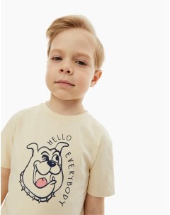 Молочная футболка с собакой для мальчика Gloria jeans