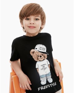 Чёрная футболка Standard с мишкой для мальчика Gloria jeans
